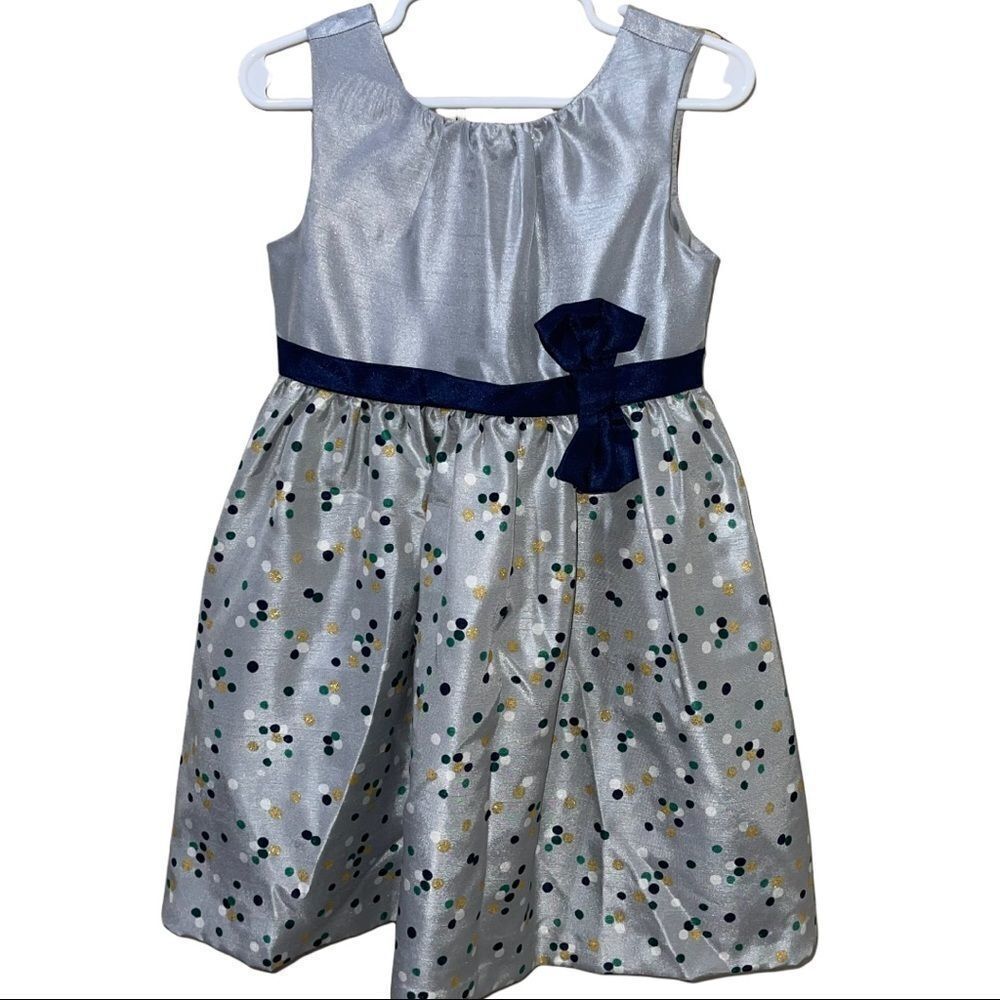Gymboree Silver & Polka Dot Dress with Belt & Bow Accents